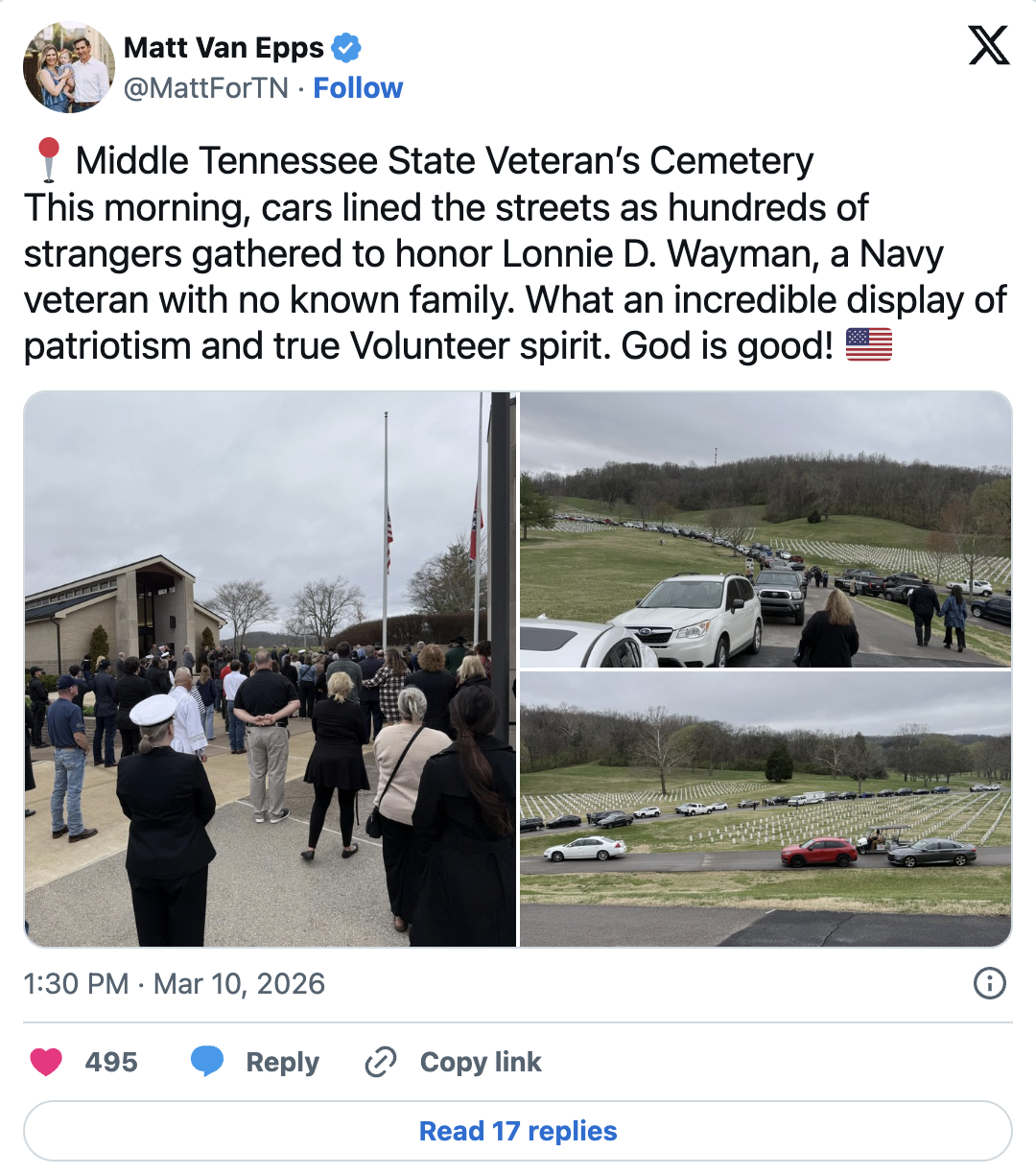Community Honors Unclaimed Navy Veteran at Nashville Funeral Image