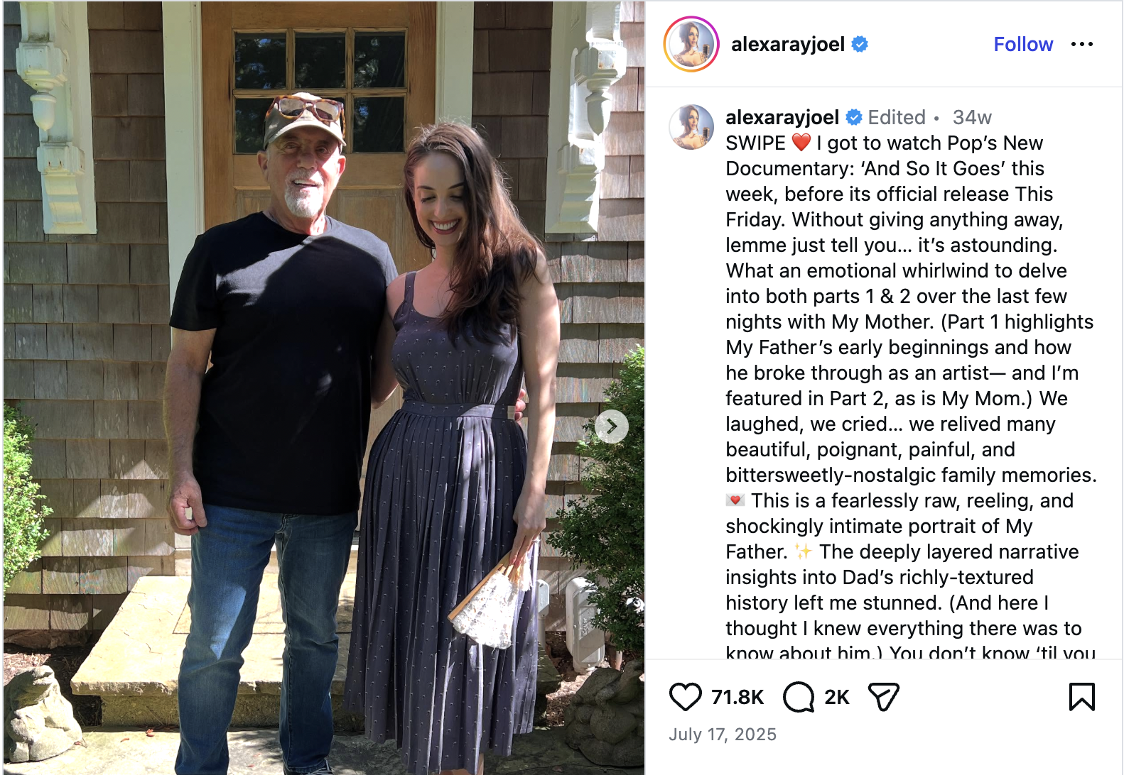 Billy Joel’s Daughter Reflects on Music and Family Image