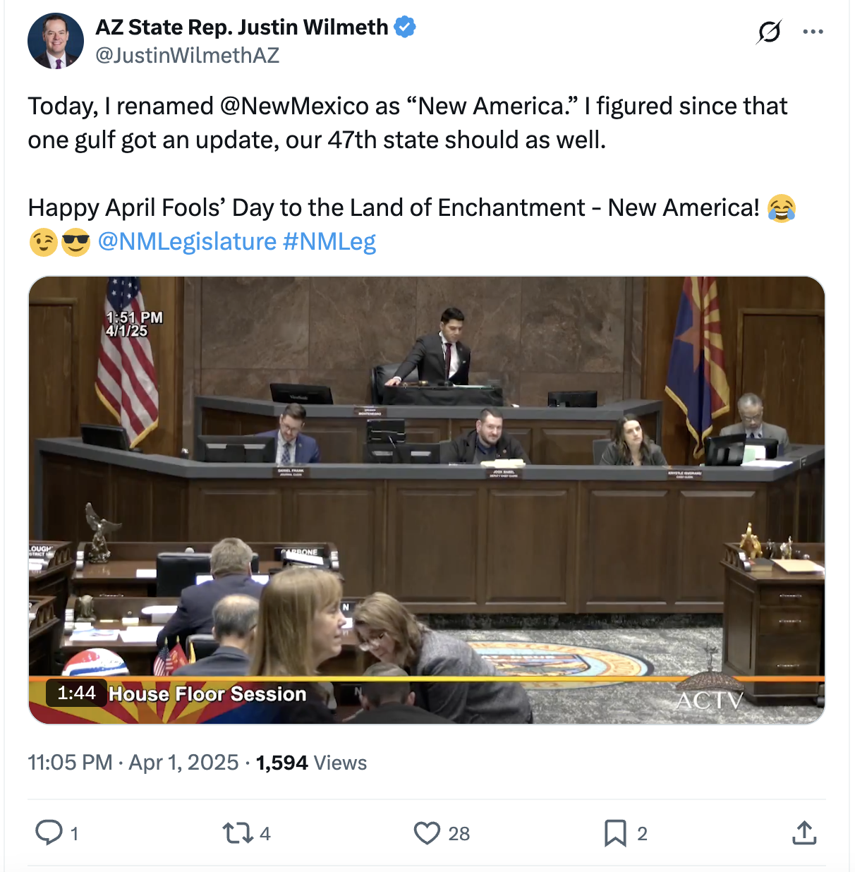 Arizona Lawmaker Renames New Mexico “New America” in April Fools’ Day Prank Image