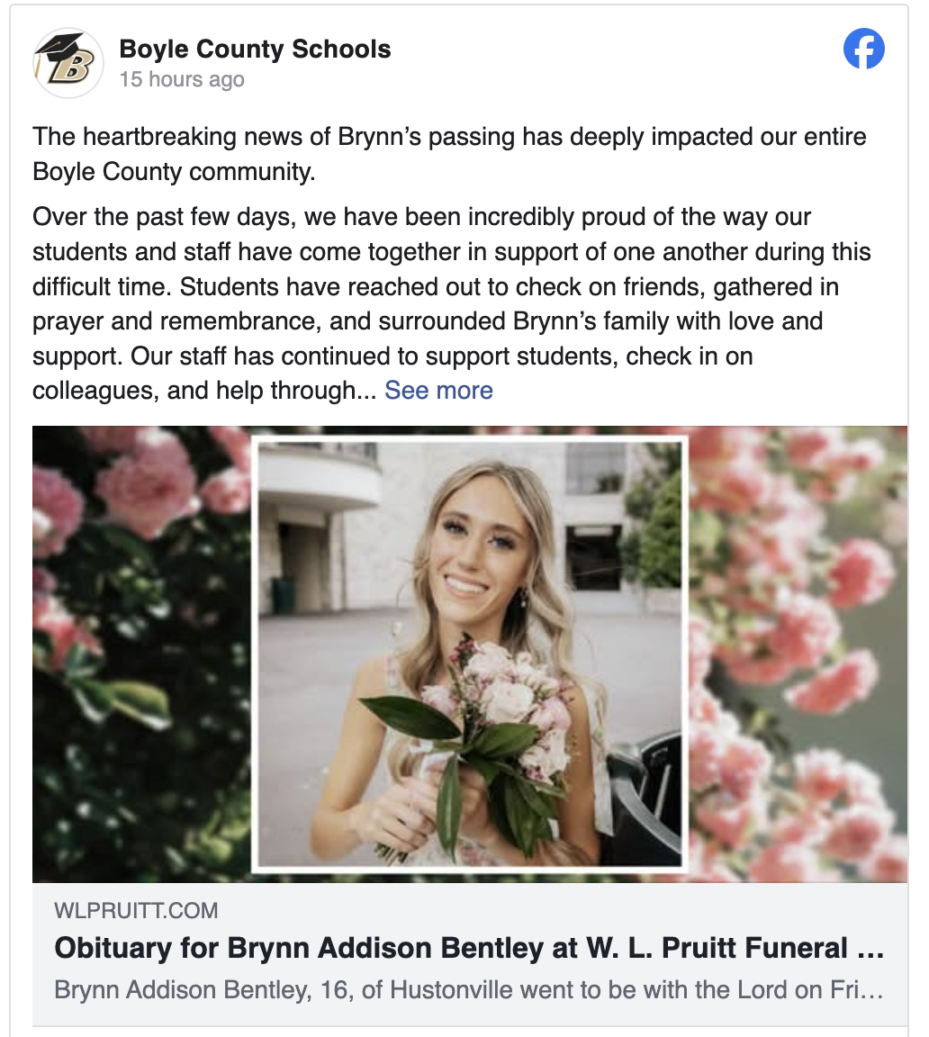 Community Mourns Kentucky High School Student Killed in Crash